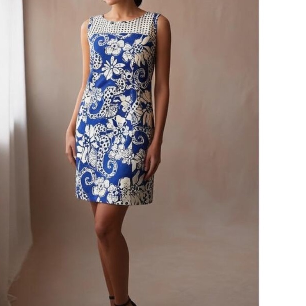 Lilly Pulitzer Marianne Shift Seahorse Eyelet Dress in size 6.